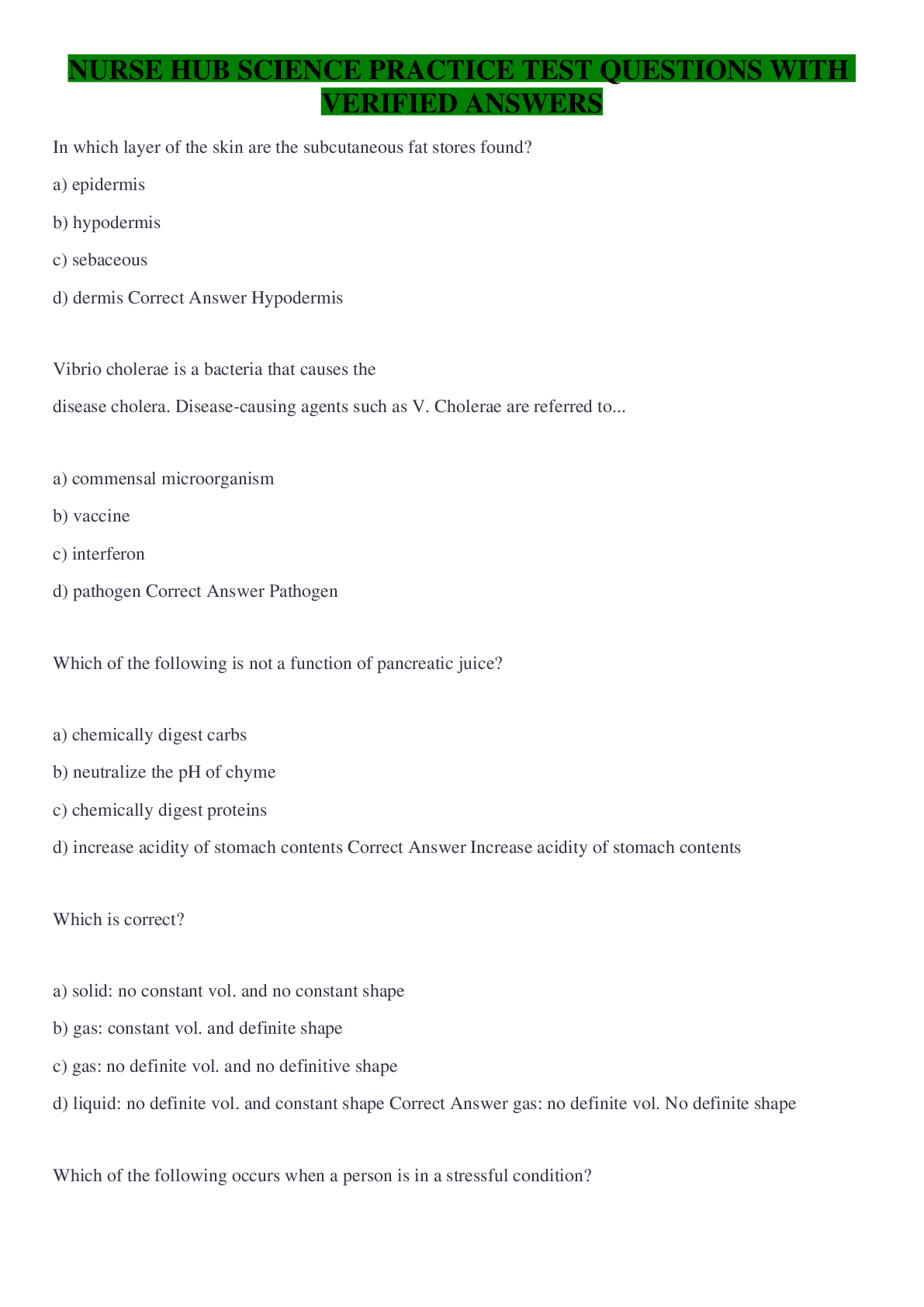 Preview image for NURSE HUB SCIENCE PRACTICE TEST QUESTIONS WITH VERIFIED ANSWERS